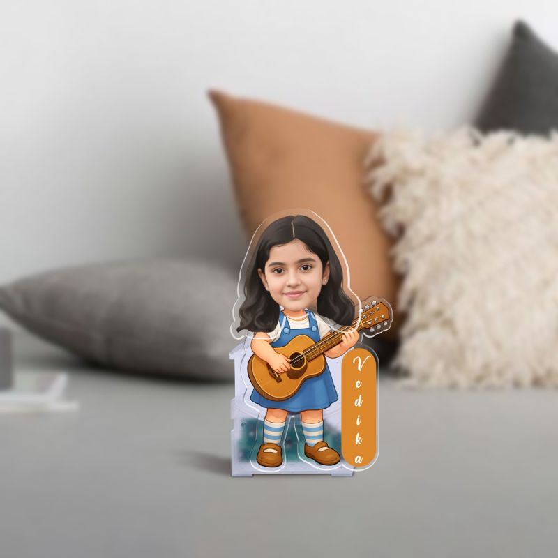 Personalized Girl Guitarist Bobblehead Caricature for Car Dashboard Custom Photo Cutout with Name Gift for Girls, Daughter, Musicians and Guitar Lovers Solar Powered Moving Head